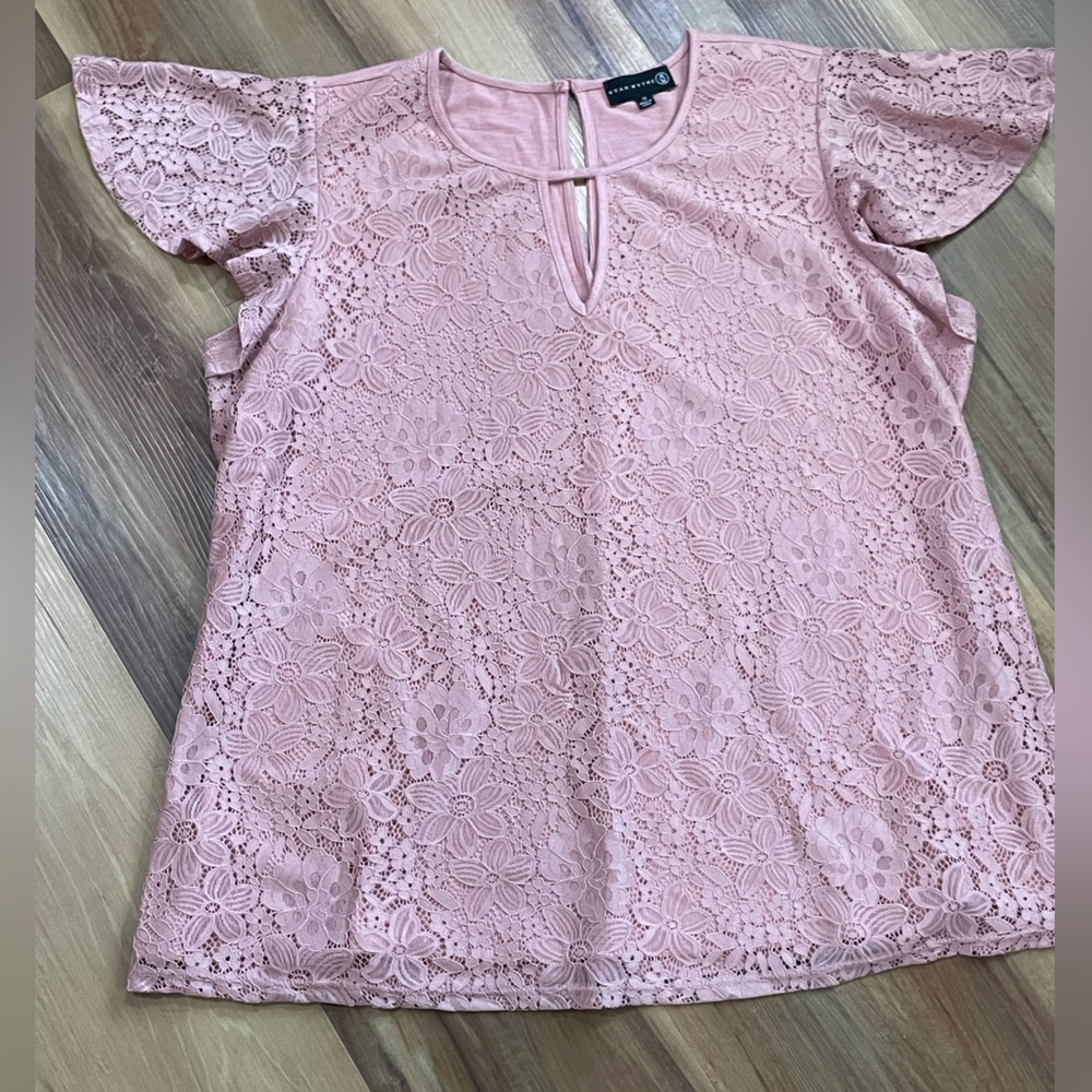 Pink Lace Flutter Sleeve Blouse 1x